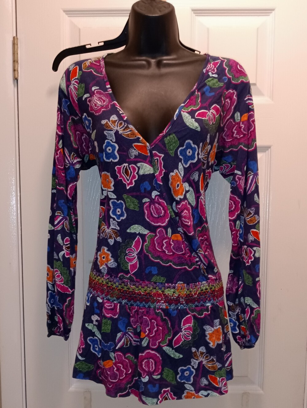 One September Floral Tunic Style Long Sleeve Top in Purple